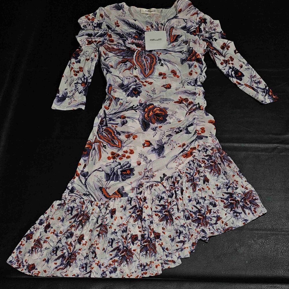 NWT Diane Von Furstenberg Toile Bouquet Ivory Multi Lila Dress Large